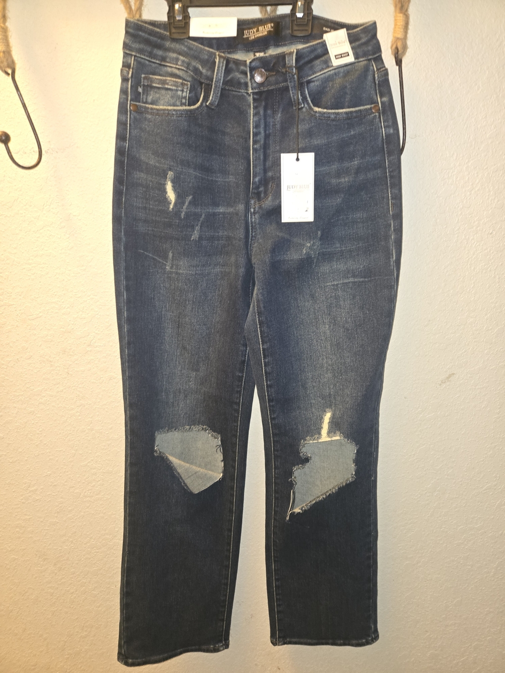 Judy Blue Dark Blue Distressed Straight Leg Jeans